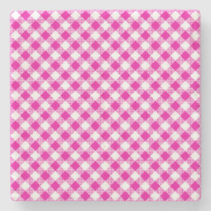 Porta-copo De Pedra Gingham rosa com Porta copos quadrada controlada