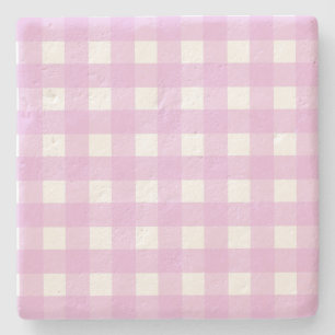 Porta-copo De Pedra Gingham rosa pálido
