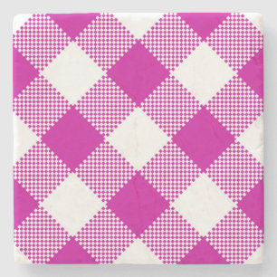 Porta-copo De Pedra Gingham Rosa Quente com Porta copos Quadrada Verif