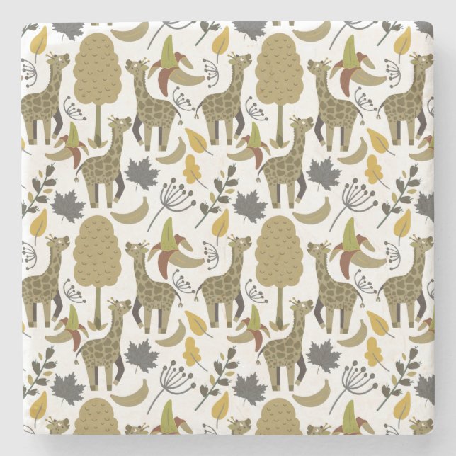 Porta-copo De Pedra Girafa padrão sem costura branco alto (Frente)