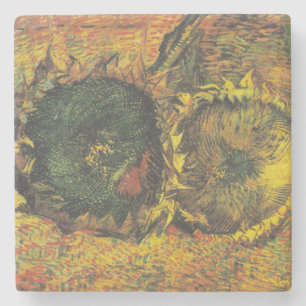 Porta-copo De Pedra Girasóis de Van Gogh - Arte Floral Dourada Vintage