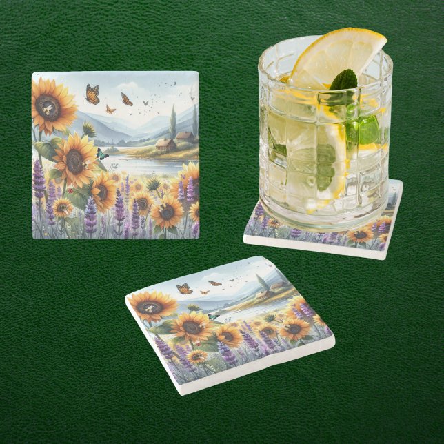 Porta-copo De Pedra Girassóis e Lavandas selvagens (Criador carregado)