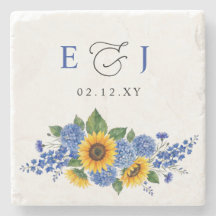 Girassóis Florais Azul Royal Casamento Moderno