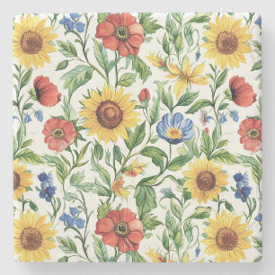 Porta-copo De Pedra Girassóis Italianos Florais Azuis Vermelhos Amarel