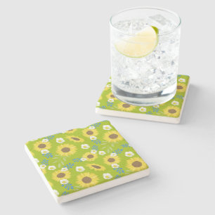 Porta-copo De Pedra Girassol Amarelo Flor Floral Fundo Verde