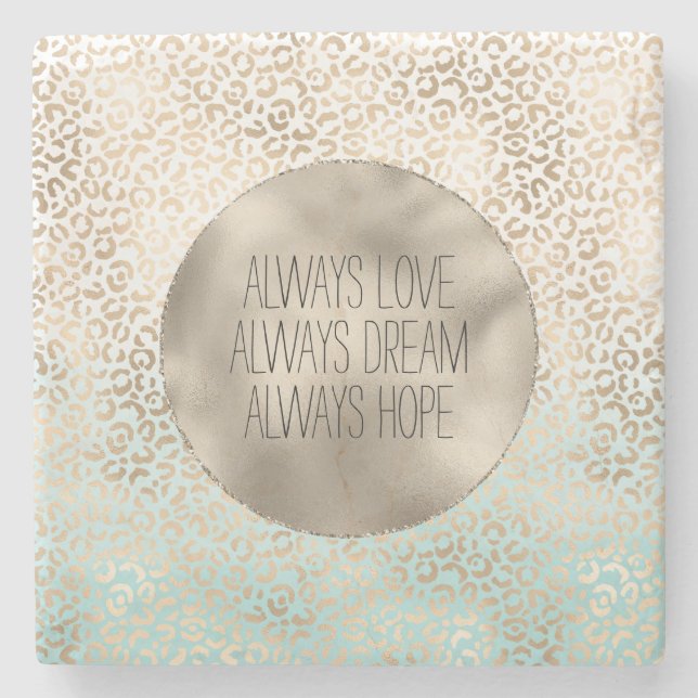 Porta-copo De Pedra Girly Mint Dourado Ombre Leopard (Frente)