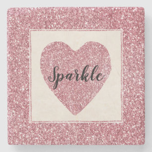 Porta-copo De Pedra Girly Pink Rose Glitter Sparkle