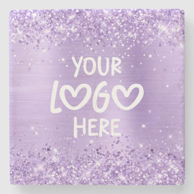 Porta-copo De Pedra Glittery Lavender Faux Foil Business Logo (Frente)