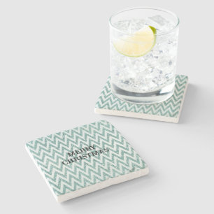Porta-copo De Pedra Glitzy Green White Chevron Strips Natal