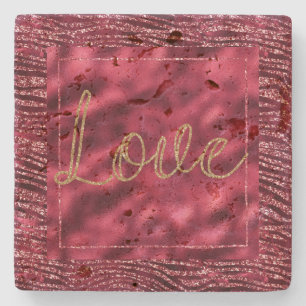 Porta-copo De Pedra Glitzy Red Glitter Animal Imprime Dourado Amor