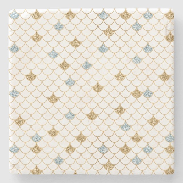 Porta-copo De Pedra Glitzy Sereia Azul-Dourada Brilhante (Frente)