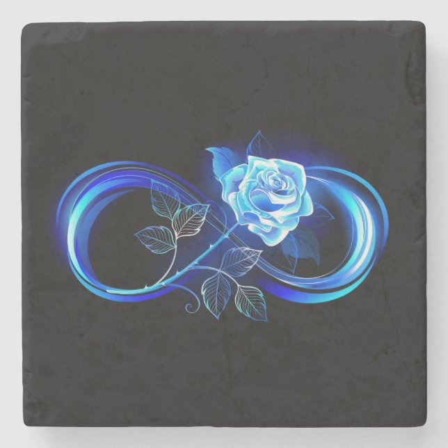 Porta-copo De Pedra Glowing infinity with blue rose (Frente)
