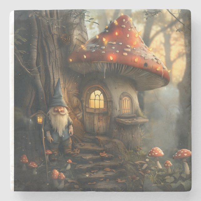 Porta-copo De Pedra Gnome e design de cogumelos (Frente)