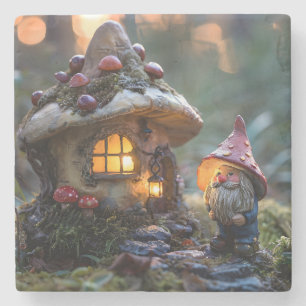 Porta-copo De Pedra Gnome e uma casa de cogumelos, design de fantasia