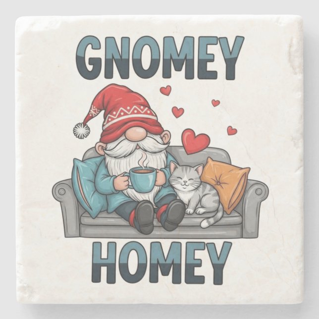Porta-copo De Pedra Gnomey homey gnome em casa (Frente)