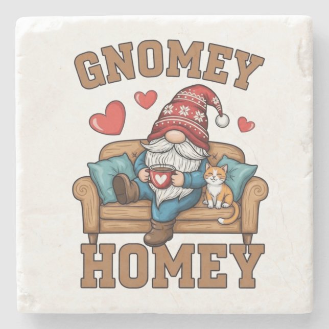 Porta-copo De Pedra Gnomey homey gnome em casa design (Frente)