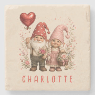 Porta-copo De Pedra Gnomos do Dia dos Namorados Florais Personalizados