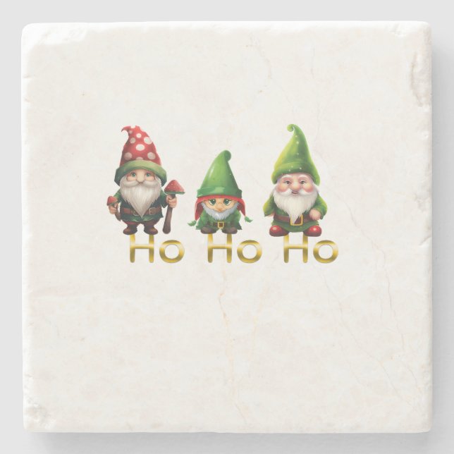 Porta-copo De Pedra Gnomos Ho Ho Ho Natal (Frente)