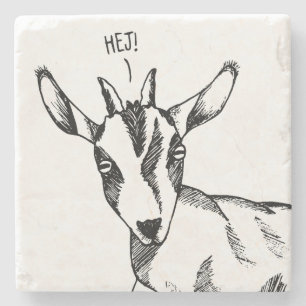 Porta-copo De Pedra Goat Sketch dizendo "Hej!" Porta copo