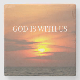 Porta-copo De Pedra "God Is With Us Sunrise Minimalist Design"