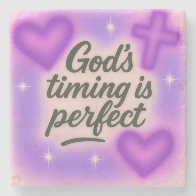 Porta-copo De Pedra god's timing is perfect airbrush retro 90s purple  (Frente)