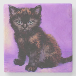 Porta-copo De Pedra Gogh Style Purple Cat