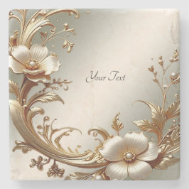 Porta-copo De Pedra Gold Floral Stone Coaster