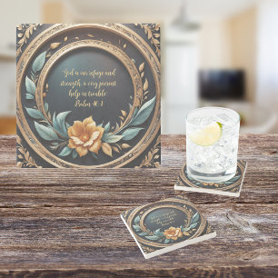 Porta-copo De Pedra Gold Teal Verona Pôr do Sol Personalizável