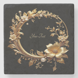 Porta-copo De Pedra Golden Floral Ornate Frame Stone Coaster