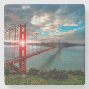 Porta-copo De Pedra Golden gate bridge com o Sun que brilha