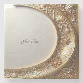 Porta-copo De Pedra Golden Ornate Frame Stone Coaster