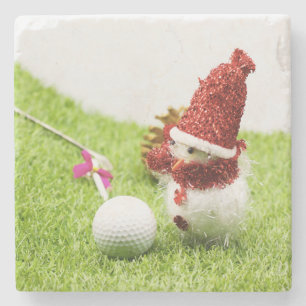 Porta-copo De Pedra Golf Snow Man com bola de golfe no Natal verde