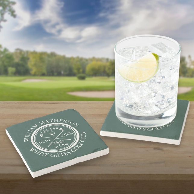 Porta-copo De Pedra Golfe Buraco em Um Verde Esmeralda Personalizado (Golf Hole in One Personalized Emerald Green Stone Coaster)