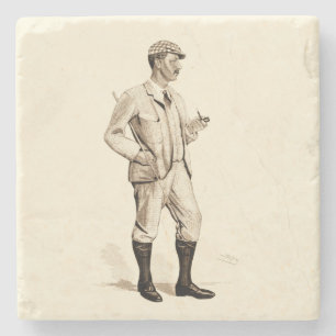 Porta-copo De Pedra Golfer Vintage com Pipe e Raízes de Cigarro