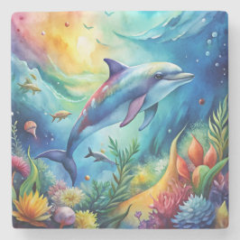 Porta-copo De Pedra Golfinho Pintado