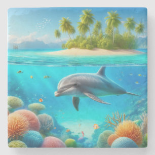 Porta-copo De Pedra Golfinho submarino colorido tropical/Havaí