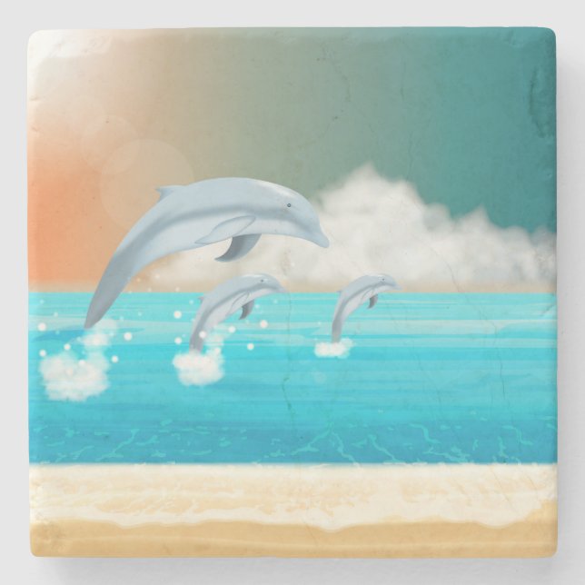 Porta-copo De Pedra golfinhos respirando no oceano (Frente)