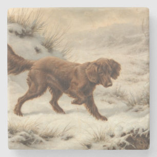 Porta-copo De Pedra Gordon Setter Dog em uma paisagem de inverno de ne