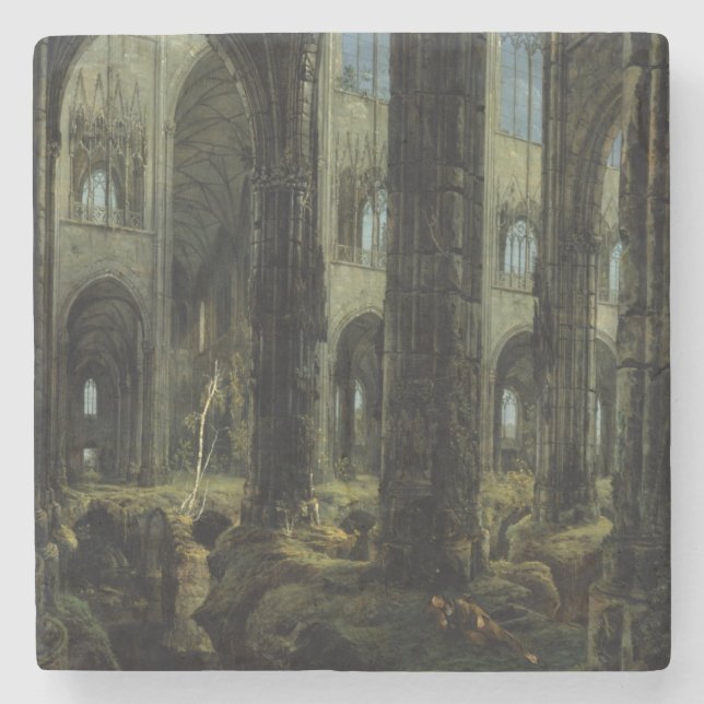 Porta-copo De Pedra Gótica Church Ruins (por Carl Blechen) (Frente)