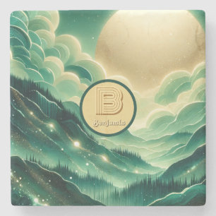 Porta-copo De Pedra Gradient Emerald Kelly Green Glitter Monograma