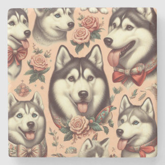 Porta-copo De Pedra Gráfico de Cute Vintage Siberian Husky