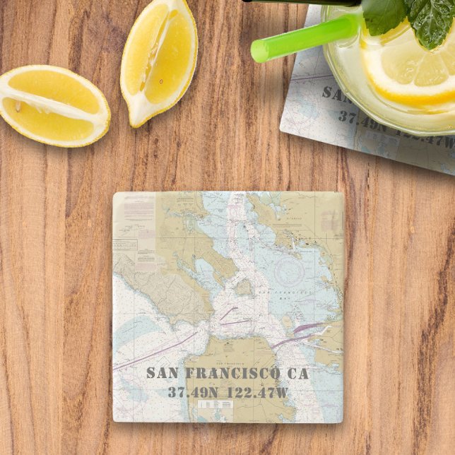 Porta-copo De Pedra Gráfico náutico 🧭 Baía de São Francisco (🧭 San Francisco Bay Nautical Chart Stone Coaster
)