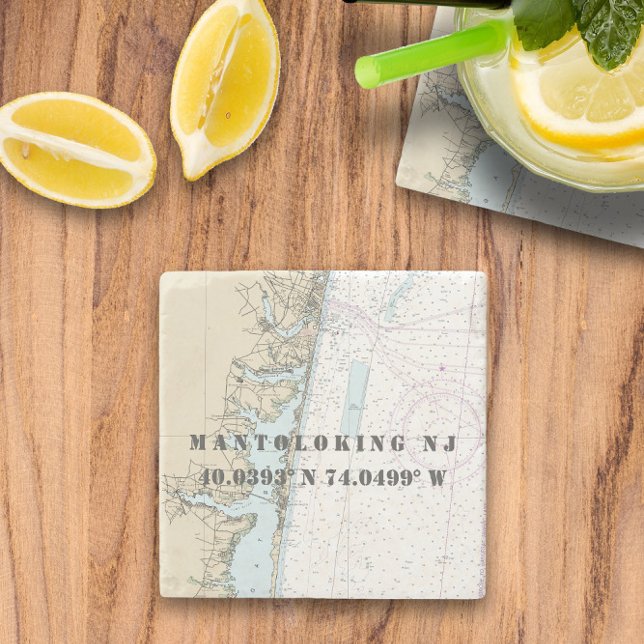 Porta-copo De Pedra Gráfico Náutico NOAA Autenticado de ⚓ Nova Jersey (⚓ Authentic NOAA Nautical Chart New Jersey Stone Coaster
)