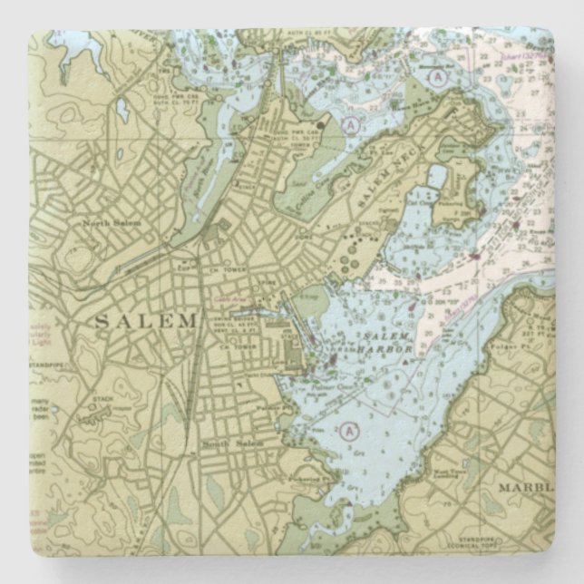 Porta-copo De Pedra Gráfico Salem Massachusetts (Frente)