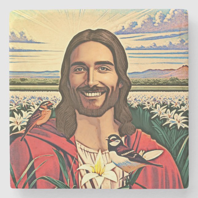 Porta-copo De Pedra Gráficos e Lírios (Frente)