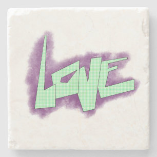 Porta-copo De Pedra grafite de amor roxo verde menta tipografia pontos