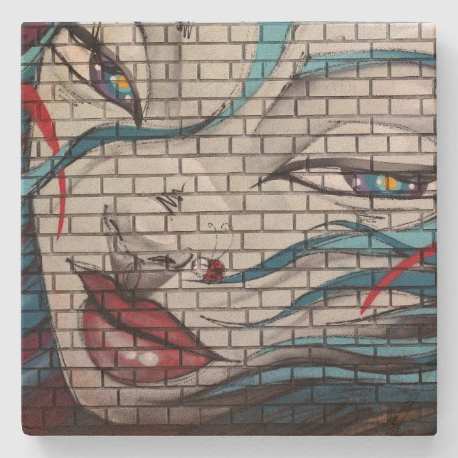 Porta-copo De Pedra Grafite de Menina Asiática  (Frente)