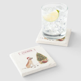 Porta-copo De Pedra Grande Dane Engraçado Cachorro de Natal com Árvore