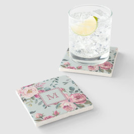 Porta-copo De Pedra Grandmillennial Rosa Poeirenta Floral Monograma Pe