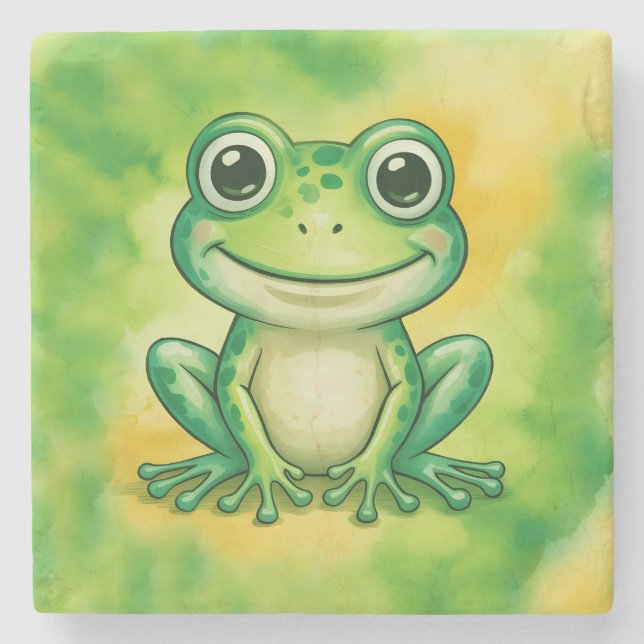 Porta-copo De Pedra Green cute frog (Frente)